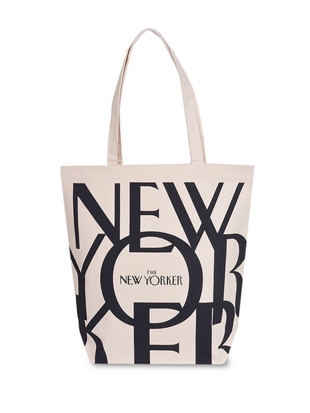 The New Yorker Beige Canvas Tote with Black Logo Print
